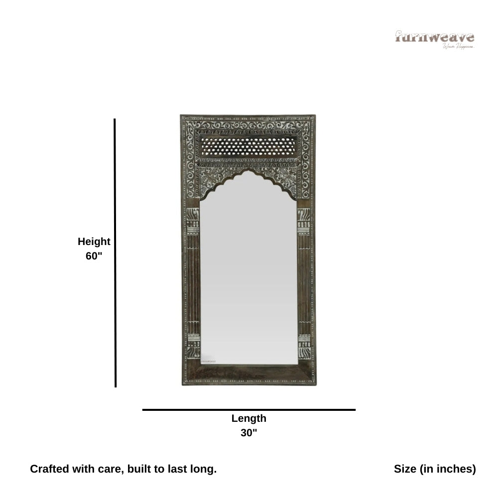 Rebo Wooden Carved Mirror Jali Frame (Walnut Antique)