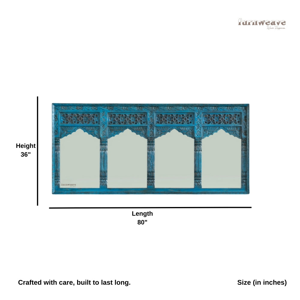Kirkae Wooden Carved Mirror Frame Jharokha (Blue Distress)