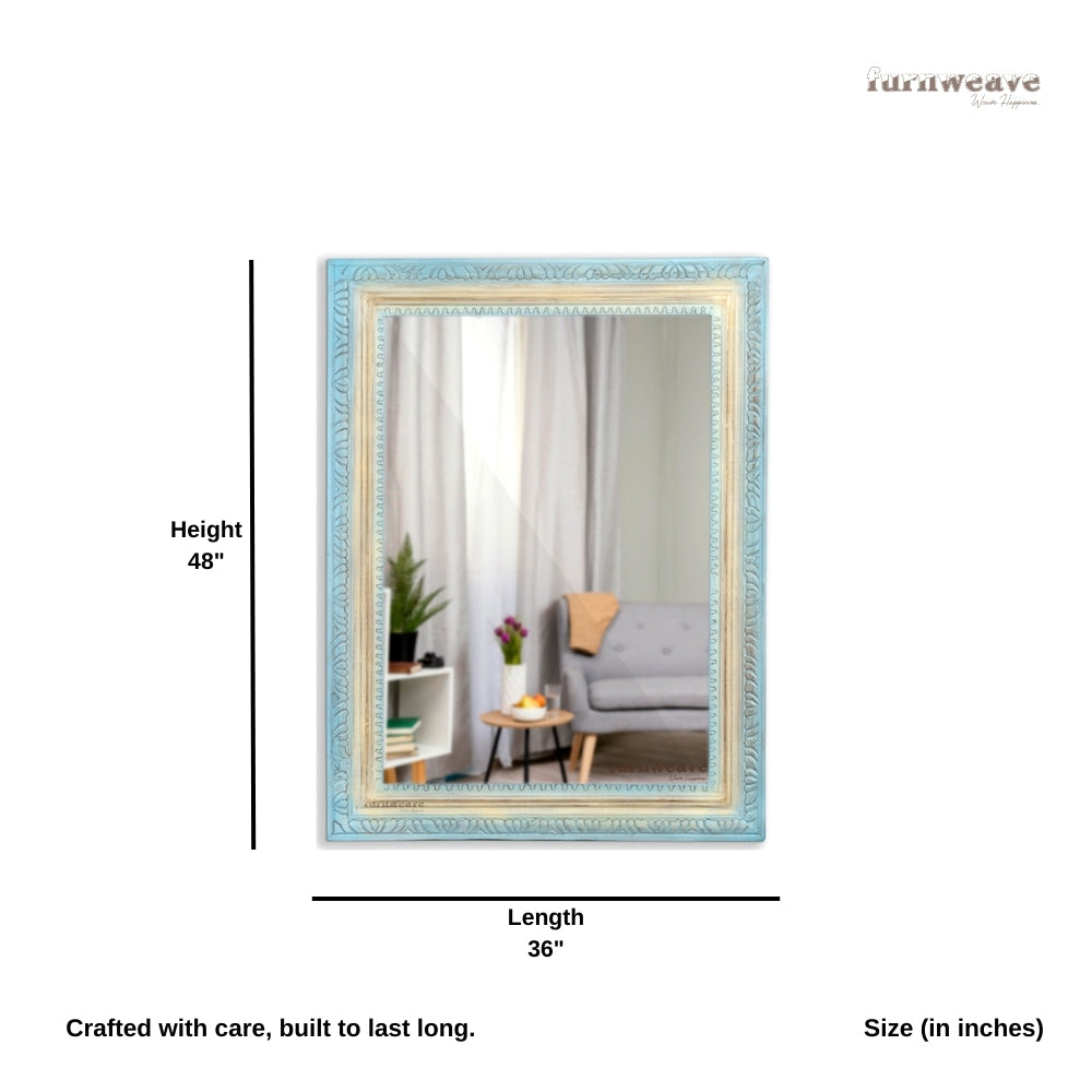 Wetia Wooden Carved Mirror Frame (Light Blue)