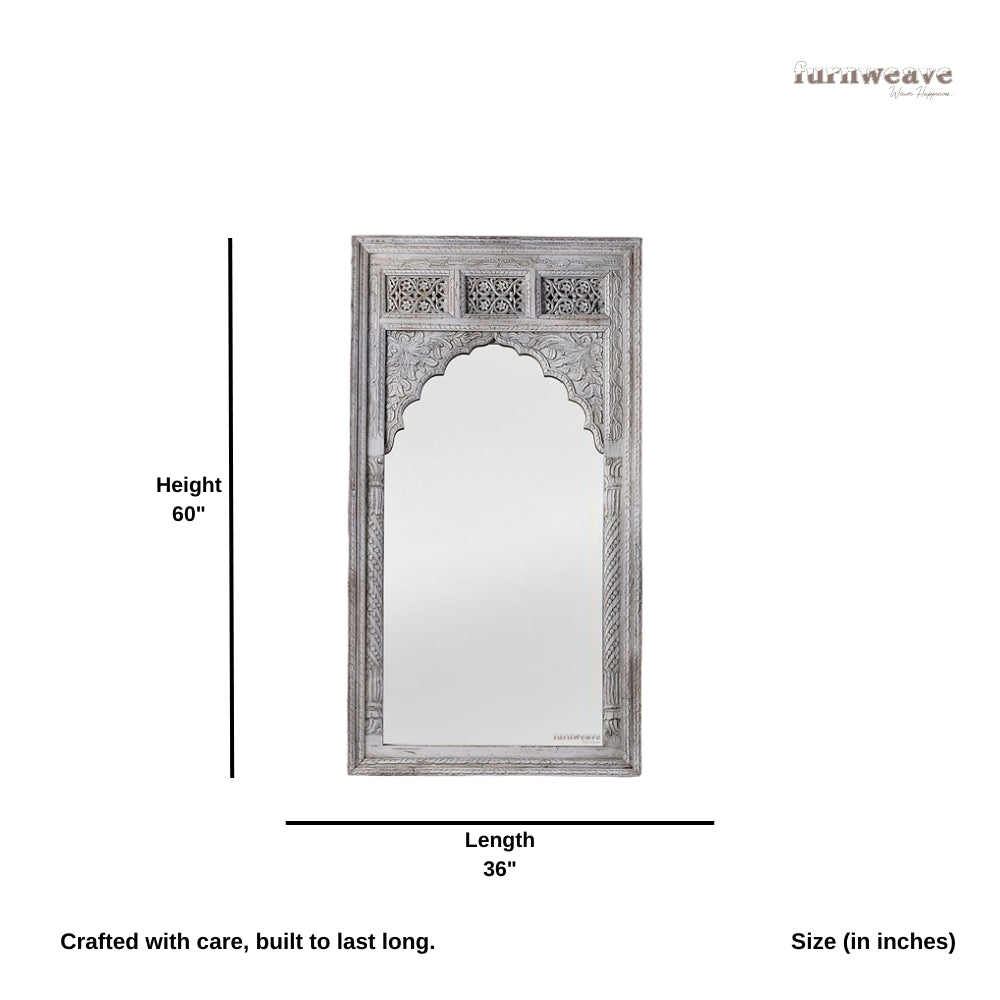 Ketki Wooden Carved Antique Mirror Frame (Antique Grey)