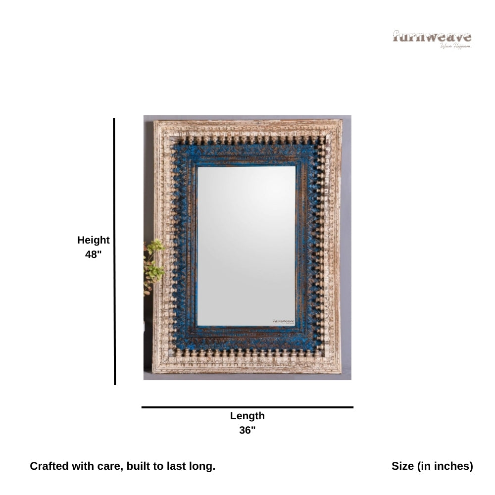 Uuvo Wooden Carved Wall Mirror Frame (White Blue Distress)
