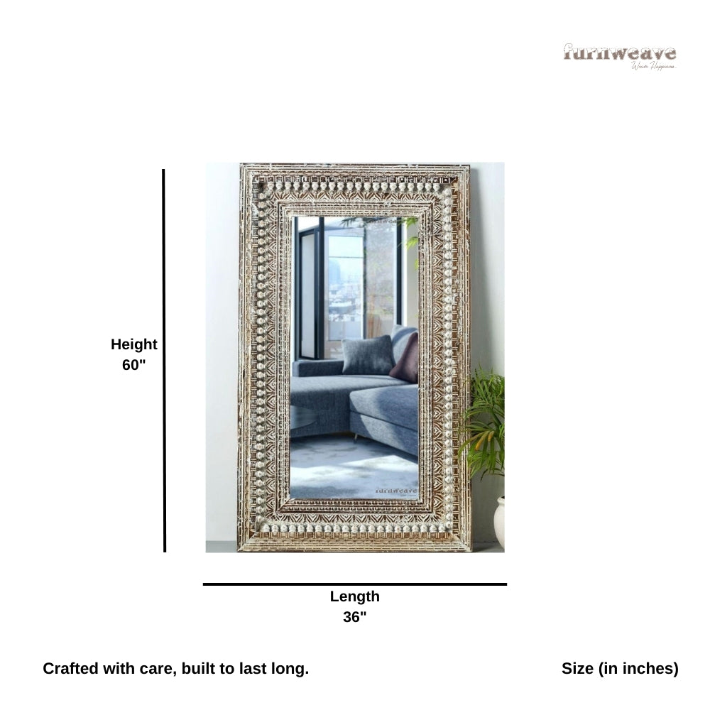 Bia Wooden Carved Mirror Frame (White Antique)
