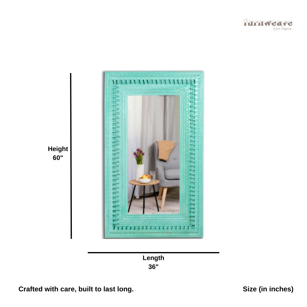 Bia Wooden Carved Mirror Frame (Turquoise)