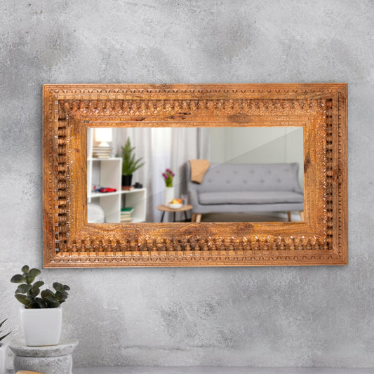 Bia Wooden Carved Mirror Frame (Natural)