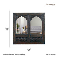 Prana Wooden Two Arch Carved Mirror Frame Jharokha (Rustic)