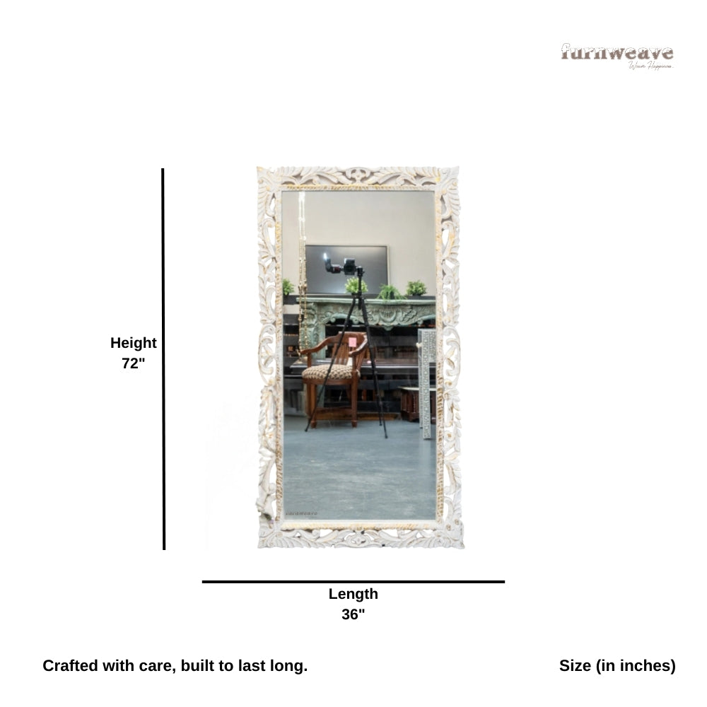 Jabevo Wooden Carved Mirror Frame (White Distress)