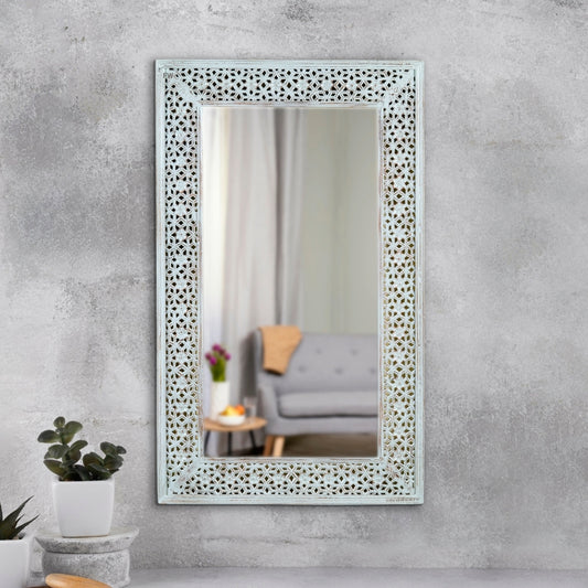 Suen Wooden Mirror Frame (Off White Distress)