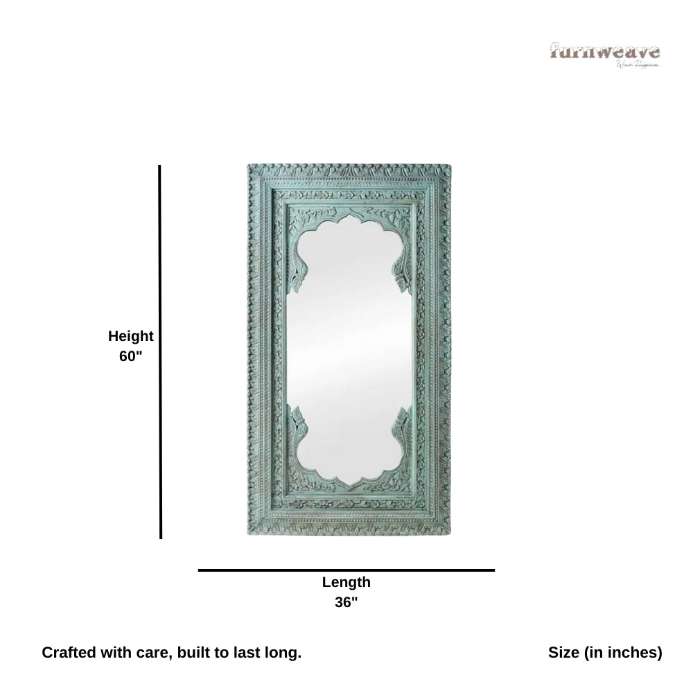 Rira Wooden Carved Antique Mirror Frame (Light Green Distress)