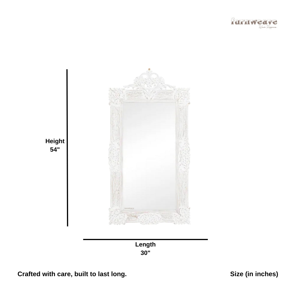 Kafe Wooden Carved Antique Mirror Frame (White Distress)