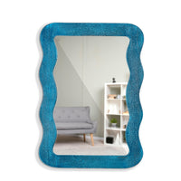 Jevar Wooden Premium Solid Wood Mirror Frame (Blue Texture)