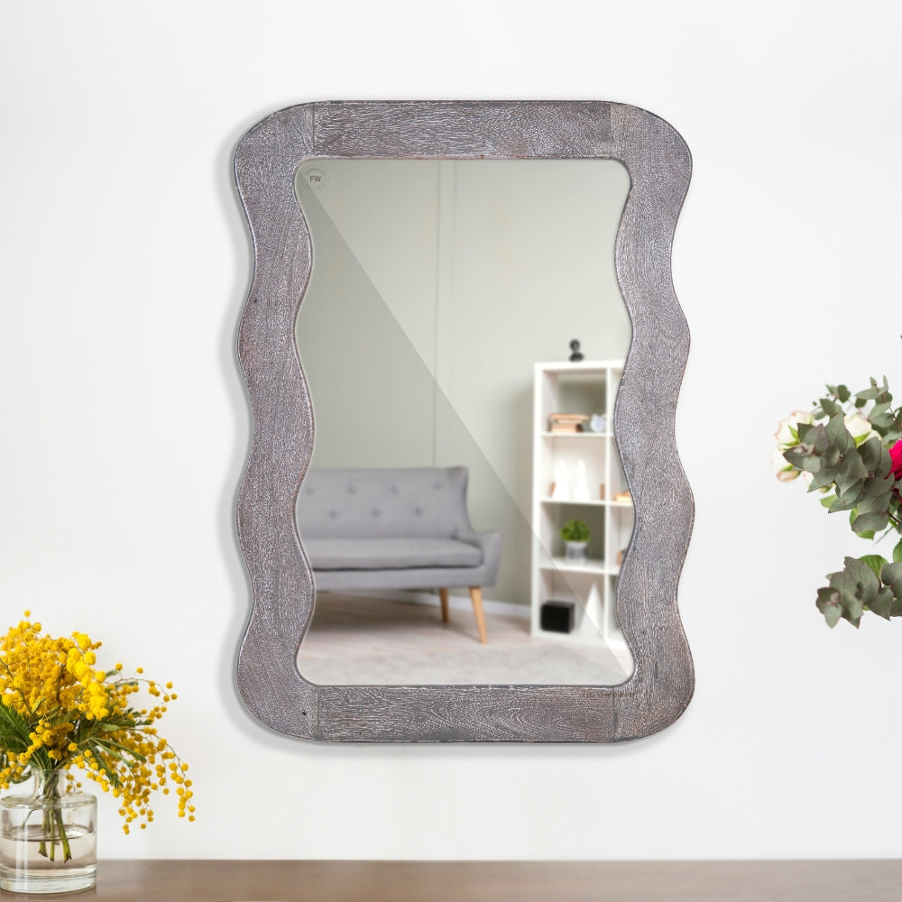 Jevar Wooden Premium Solid Wood Mirror Frame (Grey Texture)