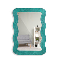 Jevar Wooden Premium Solid Wood Mirror Frame (Turquoise Texture)
