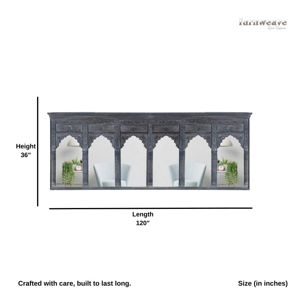Fina Wooden Large Size Jharokha Mirror Frame (Grey)