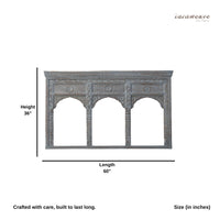 Jharo Wooden Carved Mirror Frame Jharokha (Grey Distress)
