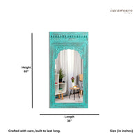 Keva Wooden Carved Mirror Frame (Turquoise Distress)