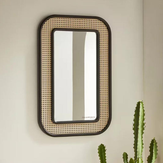 Vivae Wooden Wicker Mirror Frame (Black) | Wooden Mirror Frame | Rattan Mirror Frame | Solid Wood Furniture Online | Furnweave