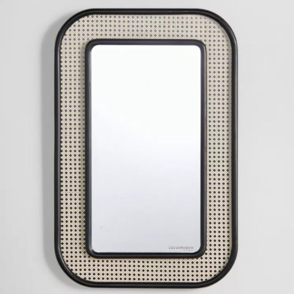 Vivae Wooden Wicker Mirror Frame (Black) | Wooden Mirror Frame | Rattan Mirror Frame | Solid Wood Furniture Online | Furnweave