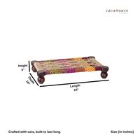 Woven Multipurpose Wooden Chowki for Platter and Pooja (Jute and Multicolor)