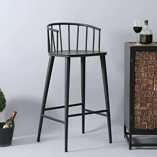 Anter Metal Bar Stool Chair (Black) | Black Metal Chair | Bar High Chair | Metal Bar Chair Stool | Bar Furniture Online | Metal Furniture Online | Furnweave | Restaurant Furniture | Cafe Furniture