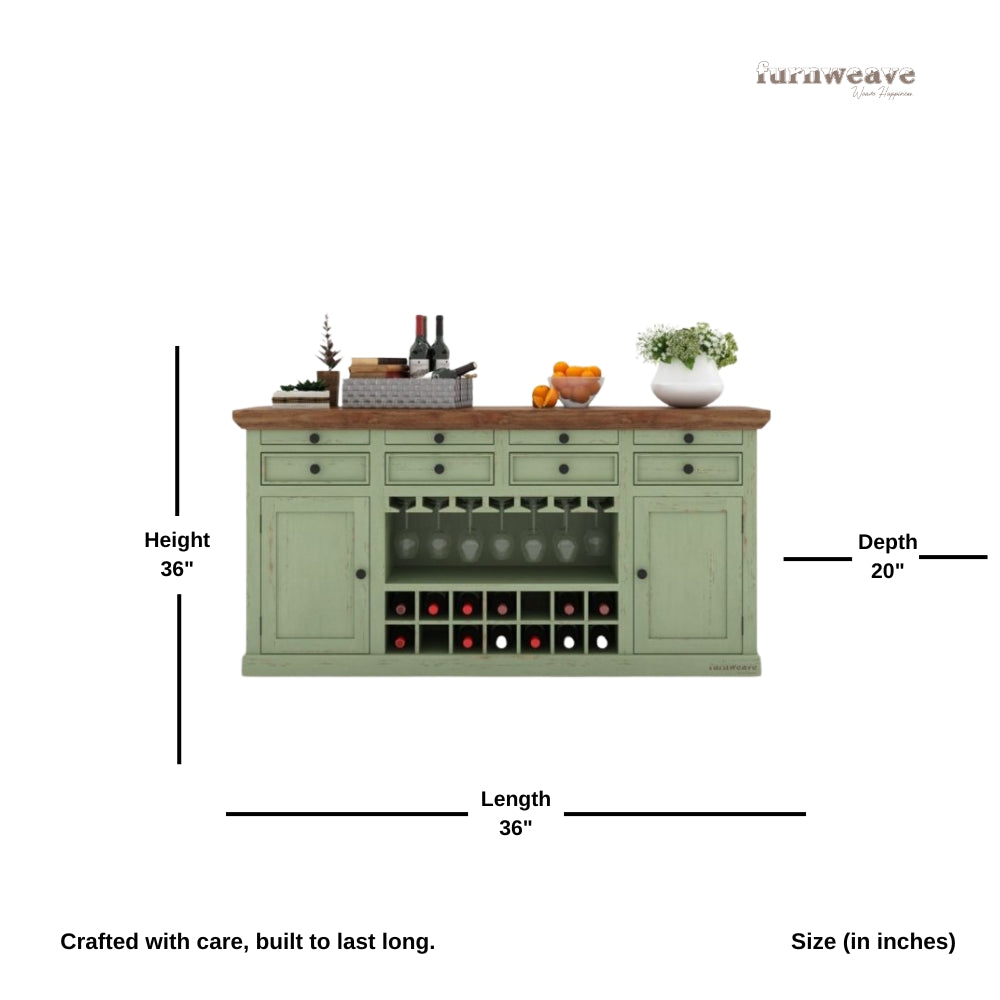 Wiphe Wooden Drink Cabinet Bar Counter (Light Green Distress)