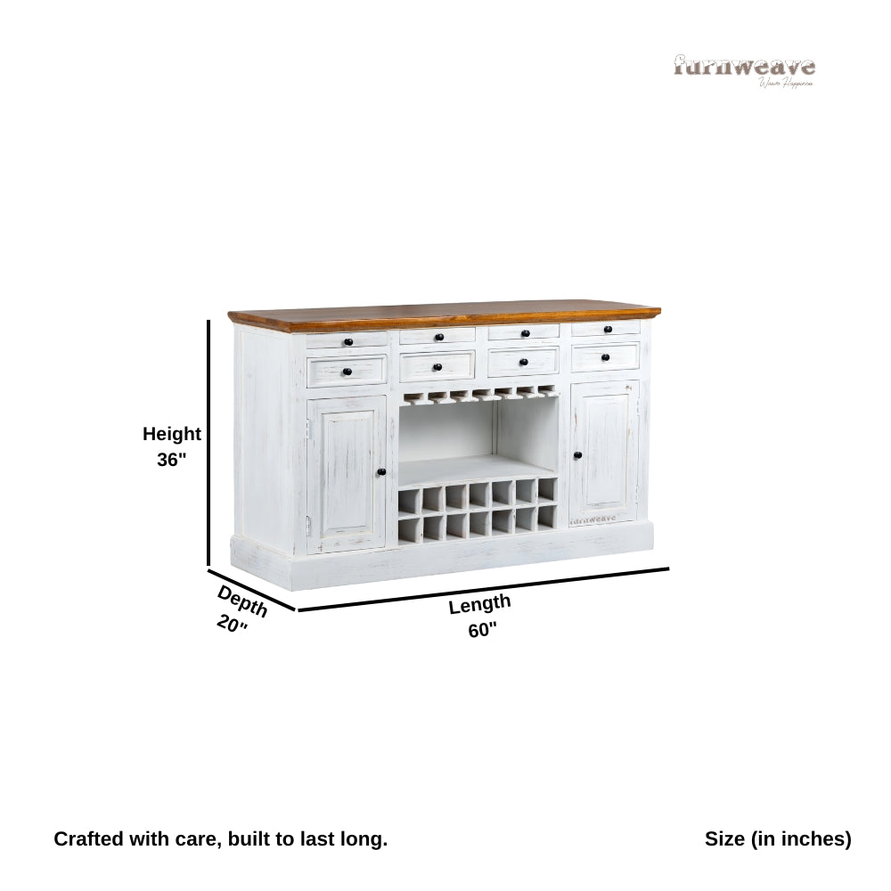 Wiphe Wooden Drink Cabinet Bar Counter (White Distress)