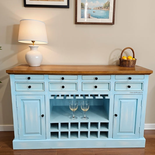 Wiphe Wooden Drink Cabinet Bar Counter (Blue Distress)