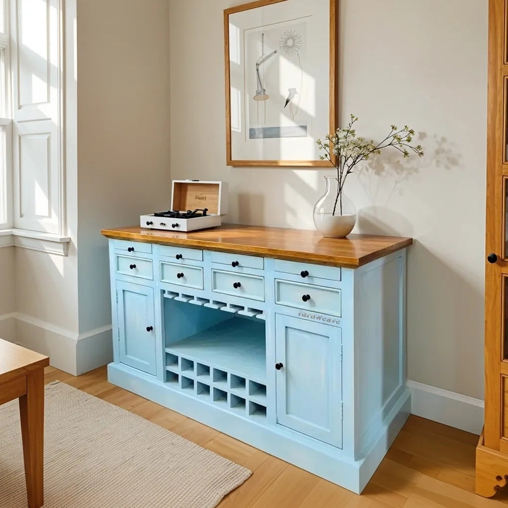 Wiphe Wooden Drink Cabinet Bar Counter (Blue Distress)