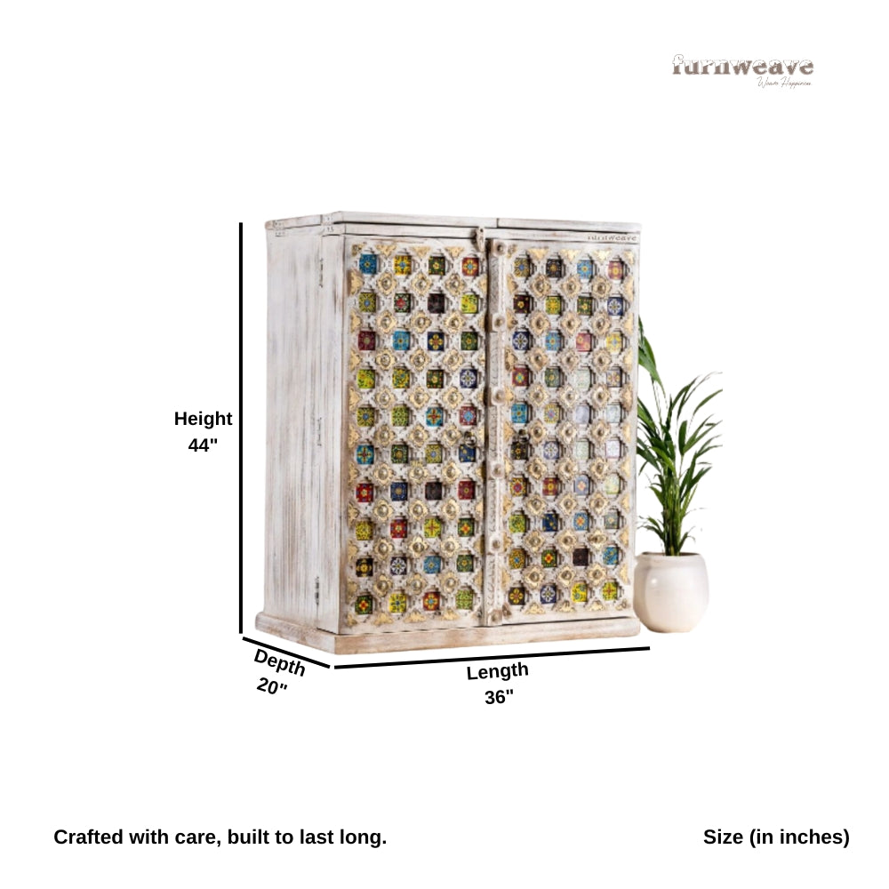 Eina Wooden Bar Counter Cabinet (White Distress)