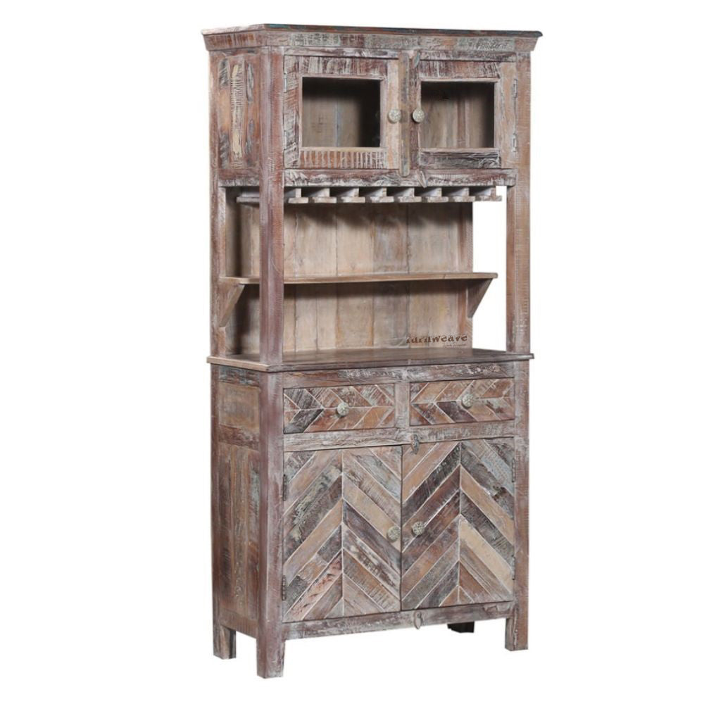 Jett Wooden Rustic Bar Cabinet (White Antique Finish)