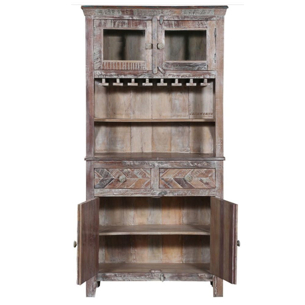 Jett Wooden Rustic Bar Cabinet (White Antique Finish)