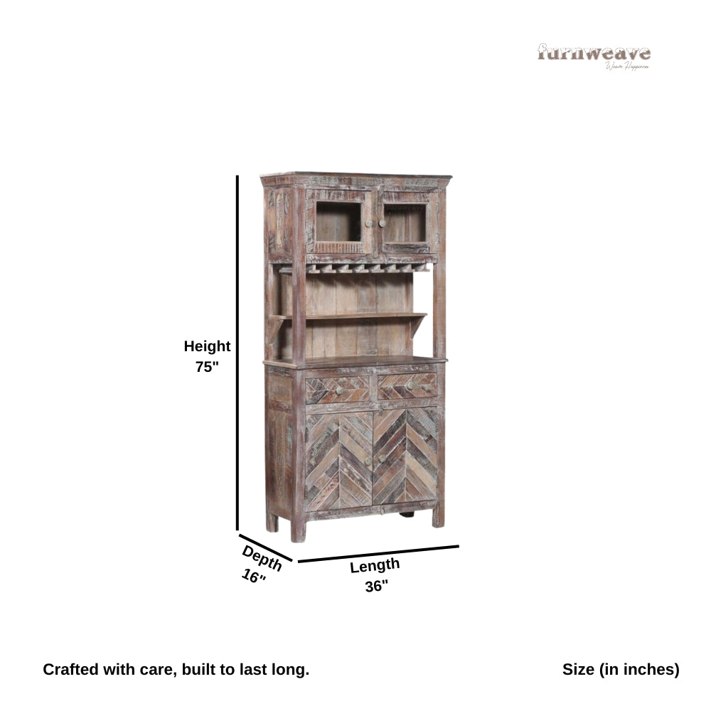 Jett Wooden Rustic Bar Cabinet (White Antique Finish)