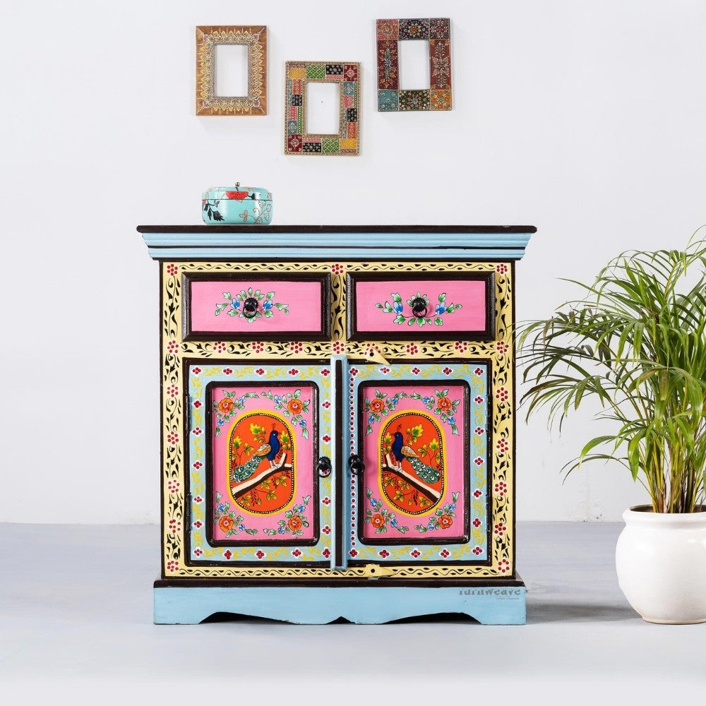 Tika Wooden Handpainted Storage Cabinet| Wooden Handpainted Furniture Online | Wooden Cabinets | Solid Wood Cabinets | Cabinets Sideboards | Solid Wood Furniture Online | Furnweave