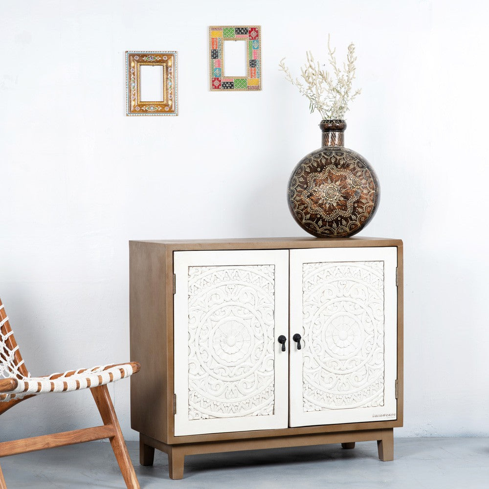 Augus Wooden Cabinet for Storage (Grey Finish) | Solid Wood Cabinets | Cabinet Sideboard | Solid Wood Furniture Online | Wooden Carved Furniture Online | Furnweave