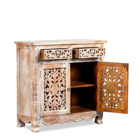Spive Wooden Carved Cabinet with Drawers (White Distress)