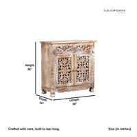 Spive Wooden Carved Cabinet with Drawers (White Distress)