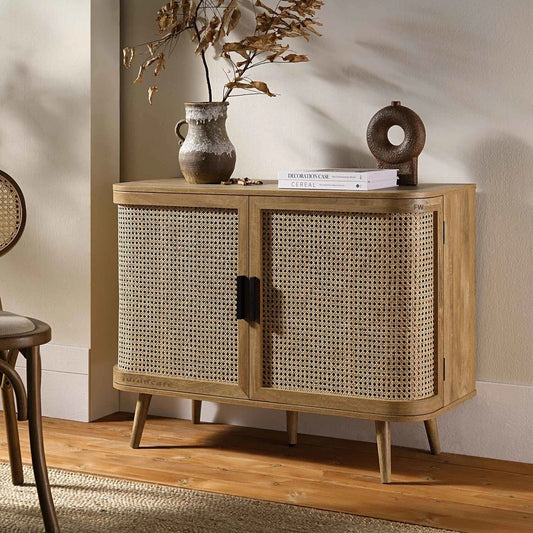 Dazel Wooden Rattan Cabinet (Light Walnut)
