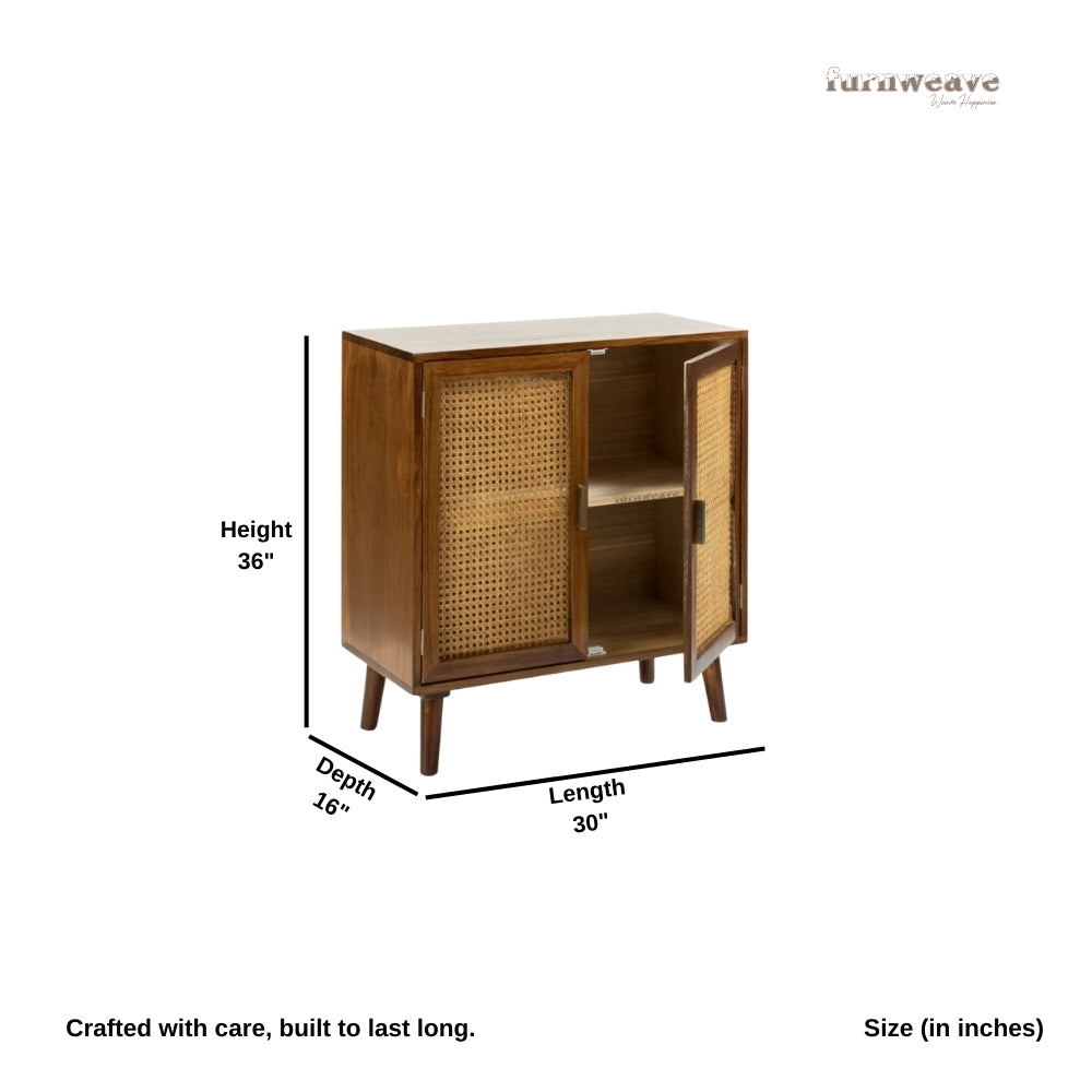Uven Wooden Cane Cabinet for Storage (Honey)