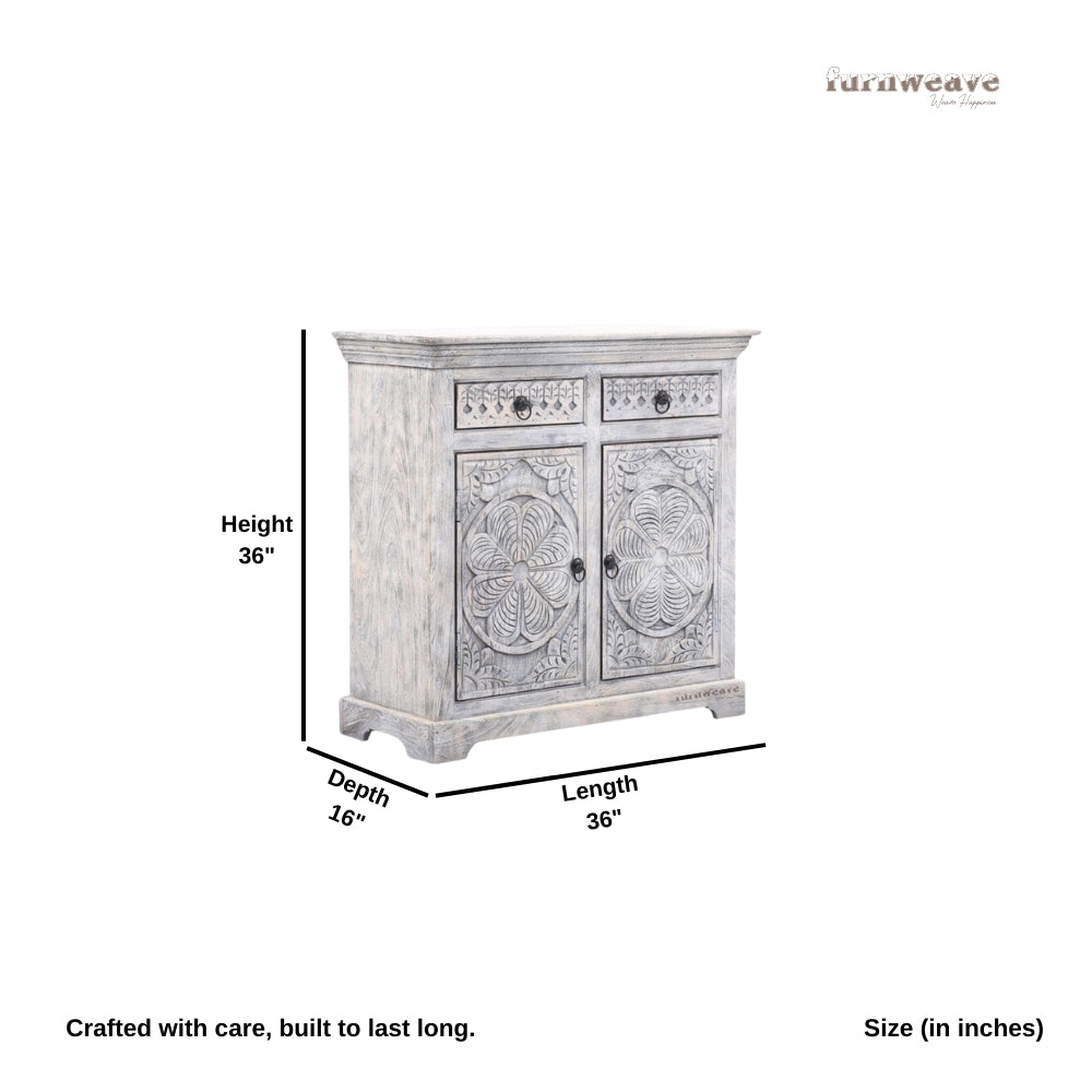 Tenas Wooden Carved Cabinet (White Distress)