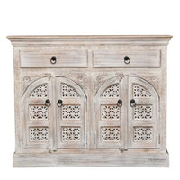 Lookea Wooden Carved Storage Cabinet (White Distress)