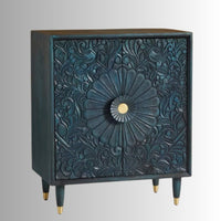 Aerka Wooden Carved Storage Unit (Indigo Antique) | Solid Wood Cabinet | Wooden Storage Cabinet | Wooden Cabinet | Carved Cabinet | Carved Furniture | Solid Wood Furniture Online