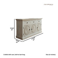 Shefi Wooden Carved Distress Sideboard (White Distress)