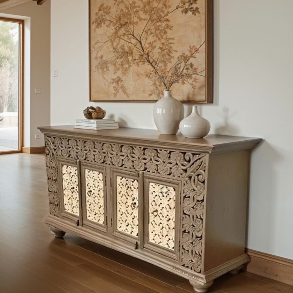 Eistha Wooden Carved Sideboard (Brown)