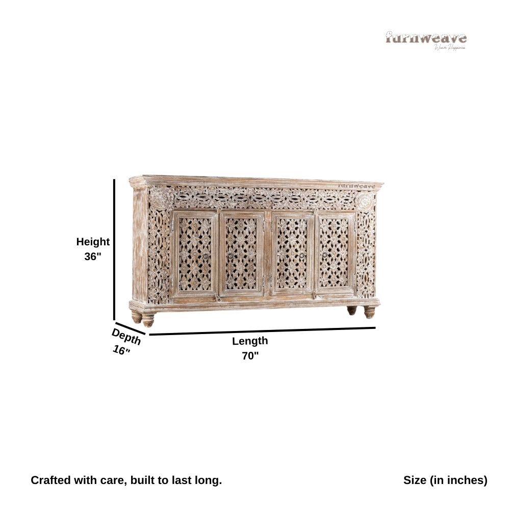 Kalel Wooden Carved Sideboard (White Distress)
