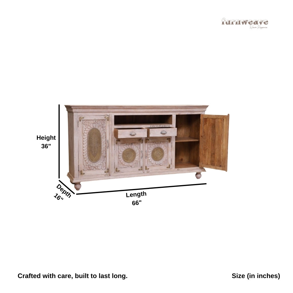 Rika Wooden Brass Fitted Sideboard (Cream)