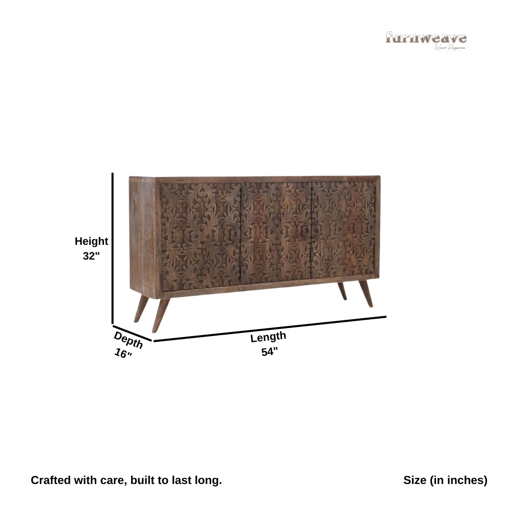 Tishi Wooden Carved Sideboard for Storage (Brown Antique)