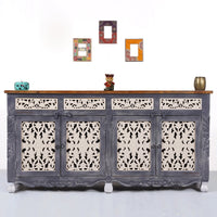 Atena Wooden Carved Sideboard for Storage (Grey Antique) | Wooden Sideboard | Cabinet Sideboard | Wooden Carved Furniture | Solid Wood Furniture Online | Furnweave