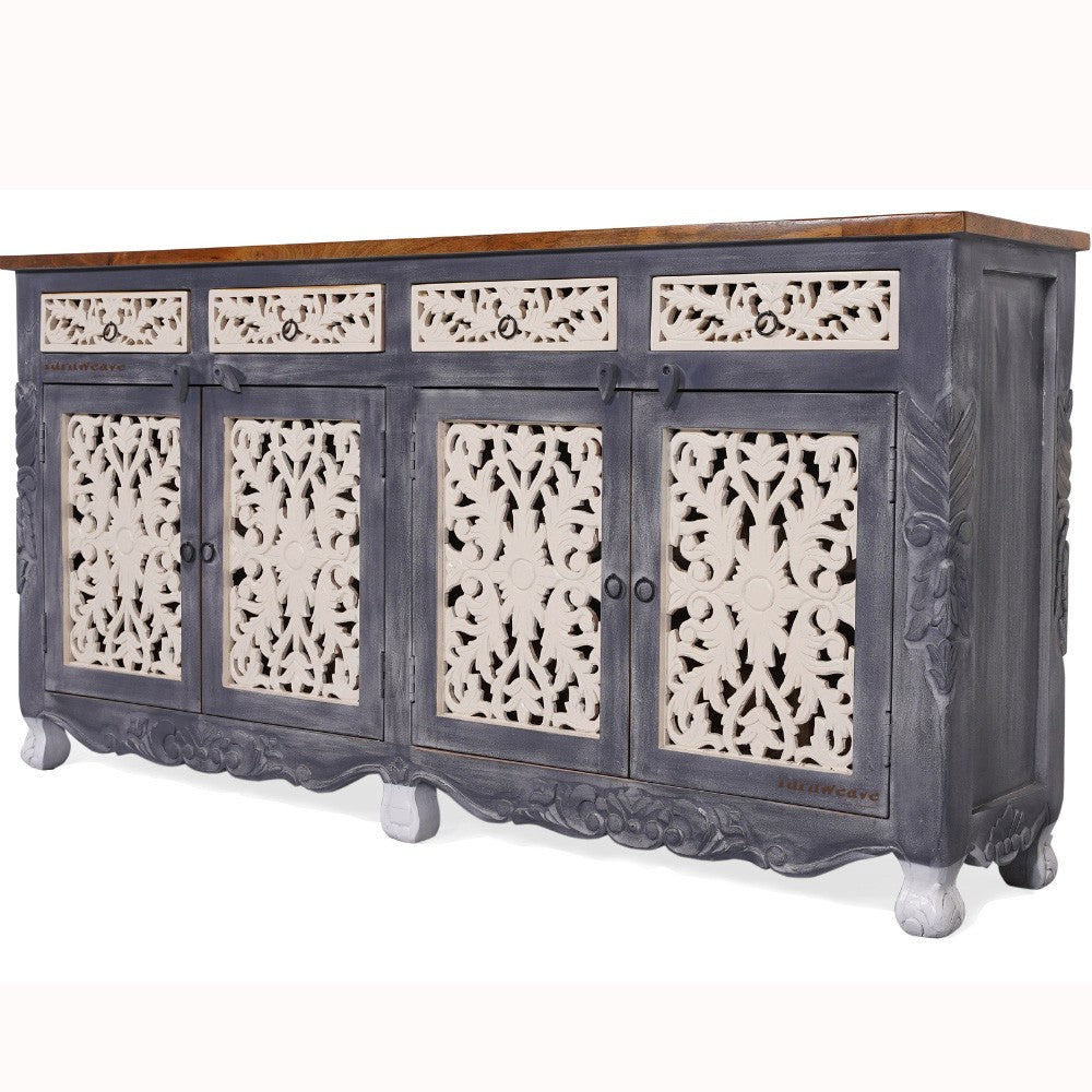Atena Wooden Carved Sideboard for Storage (Grey Antique)