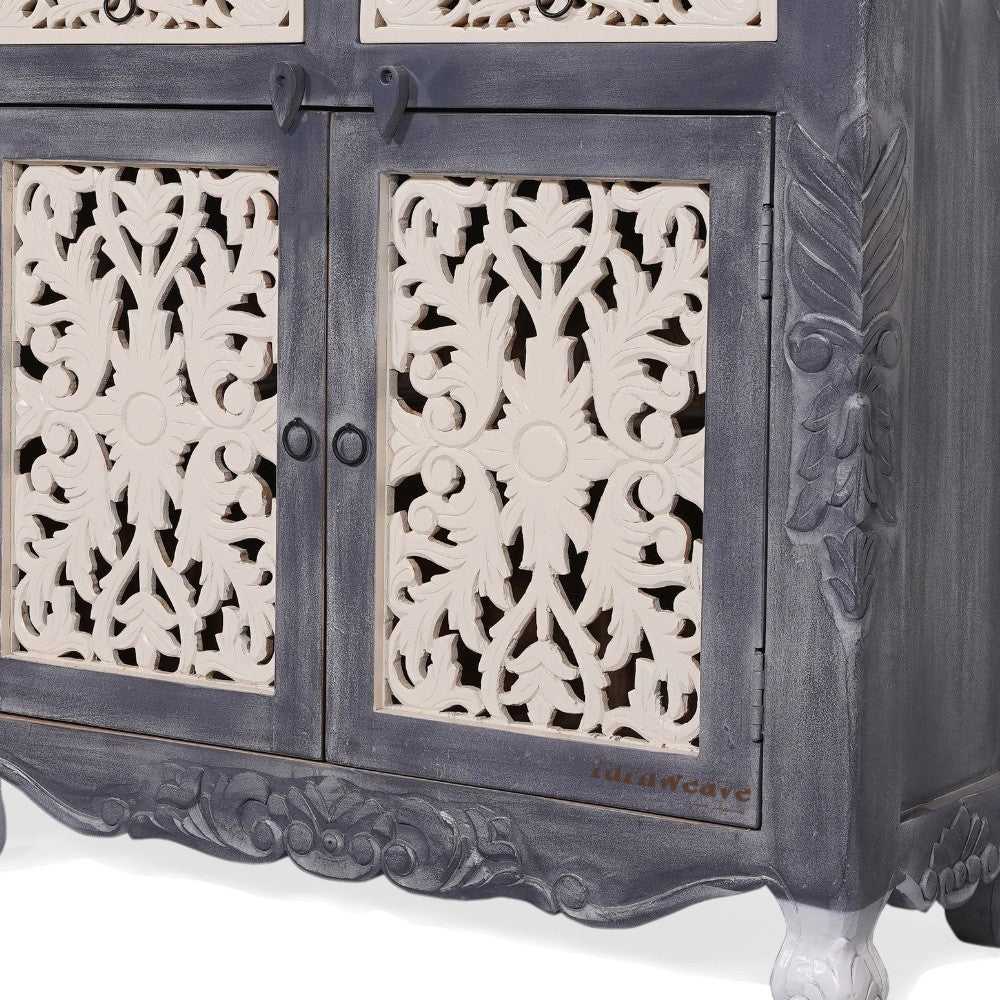 Atena Wooden Carved Sideboard for Storage (Grey Antique)