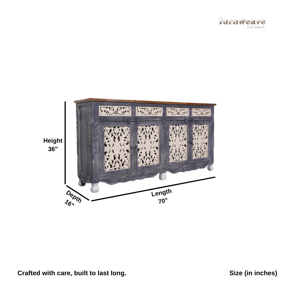 Atena Wooden Carved Sideboard for Storage (Grey Antique)