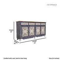 Atena Wooden Carved Sideboard for Storage (Grey Antique)